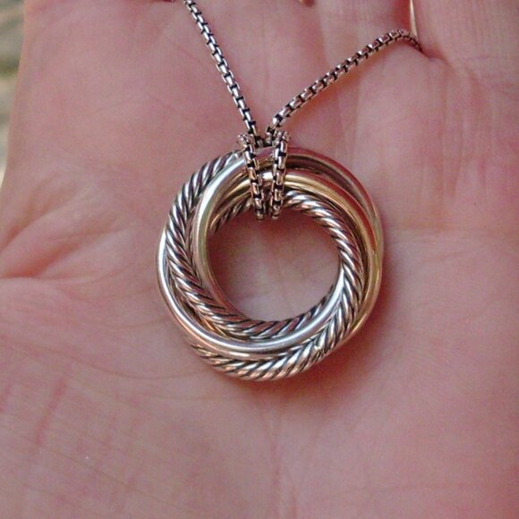 David Yurman Small Crossover Pendant w/Adjustable Chain - 14K/925 - Current Item - Picture 1 of 14